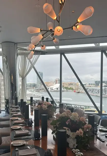 A dinner table set with a harbour view in Sydney